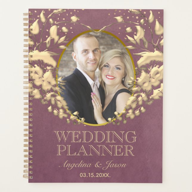 Photo Wedding Luxury Purple and Gold Heart Planner (Front)
