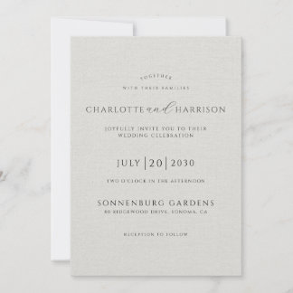Photo Wedding Modern Minimalist Embossed Linen Invitation