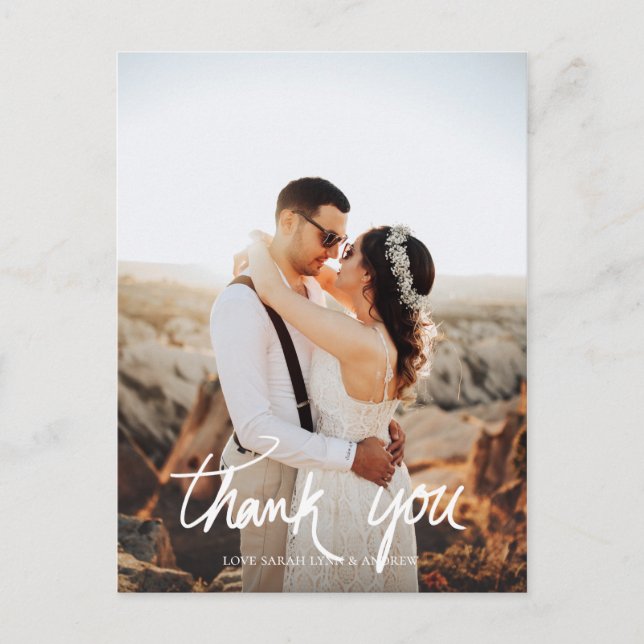 Photo Wedding or Party Hand Writing Thank You Postcard (Front)