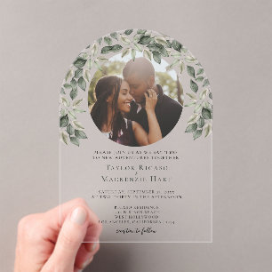 Photo Wedding Personalised Modern Leaf Frame Acrylic Invitations