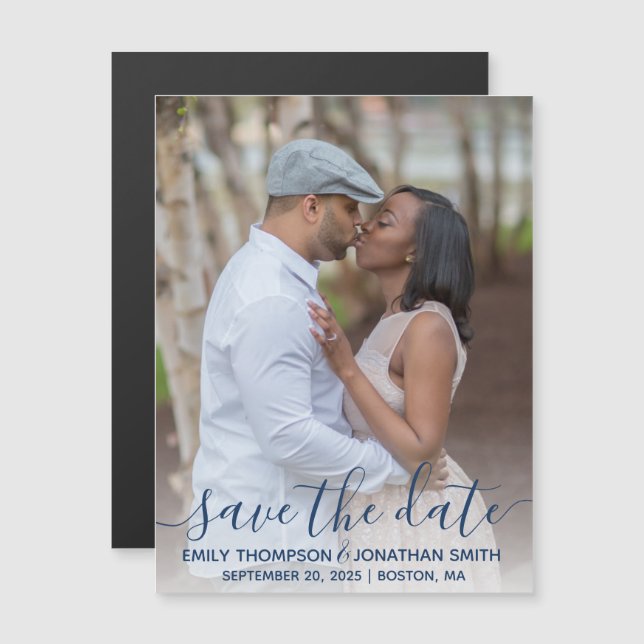 Photo Wedding Save The Date Magnets in Navy (Front/Back)