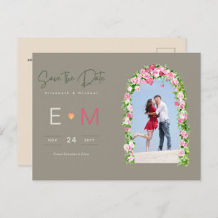Photo Wedding Save the Date Pink Floral Postcard