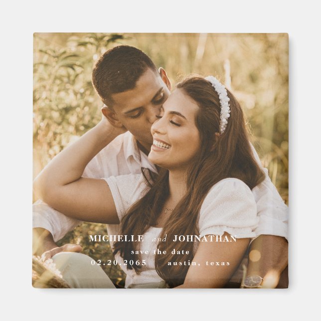  Photo Wedding Save the Date Square Magnet (Front)