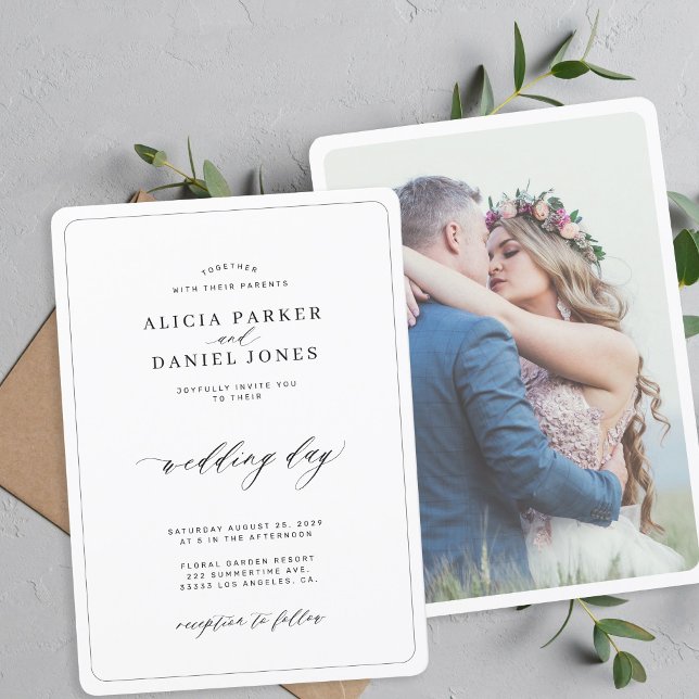 Photo wedding simple elegant black and white invitation (Creator Uploaded)