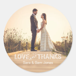 Photo Wedding Sticker, Love and Thanks Overlay Classic Round Sticker