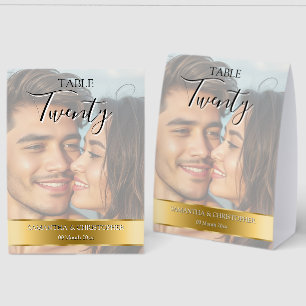 Photo Wedding Table Number with Faux Gold Band 