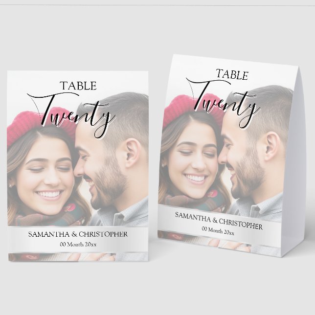 Photo Wedding Table Number with Faux Silver Band | (Front/Back)