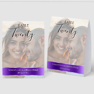 Photo Wedding Table Number with Purple custom band