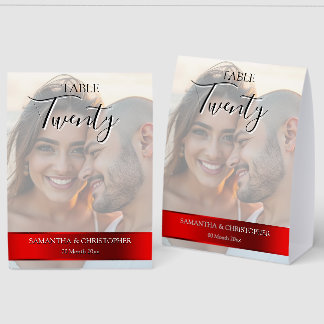 Photo Wedding Table Number with Red Band 