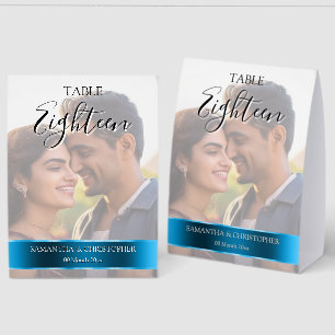 Photo Wedding Table Number with Royal blue band