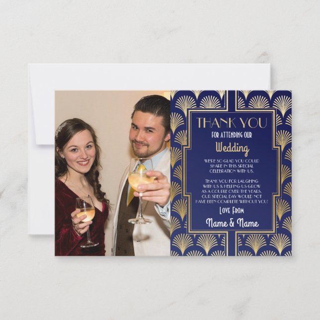 Photo Wedding Thank You Card Art Deco 1920s Party (Front)