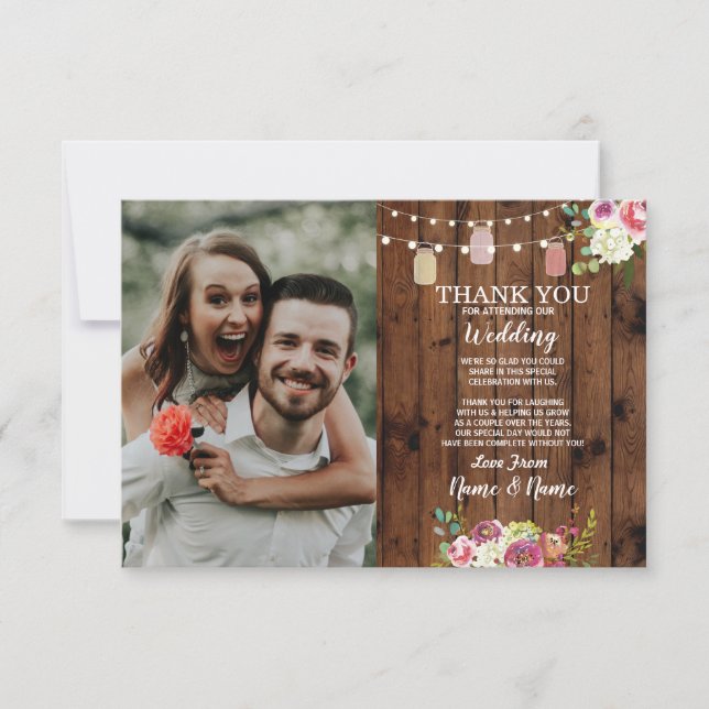 Photo Wedding Thank You Card Engagement Jars Wood (Front)