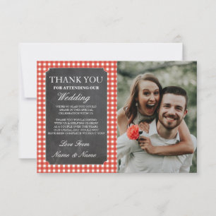 Photo Wedding Thank You Card Rustic Check Chalk