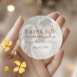 Photo Wedding Thank You Classic Round Sticker<br><div class="desc">Add a soft and heartfelt finishing touch to your wedding details with this elegant round photo wedding thank you sticker, featuring a romantic couple photo, refined typography, and a clean minimalist layout. The subtle ivory tones and timeless design make this sticker a beautiful way to express gratitude while showcasing a...</div>
