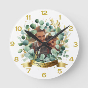 PHOTO Wedding Thank You Eucalyptus Leaves Gift   Round Clock