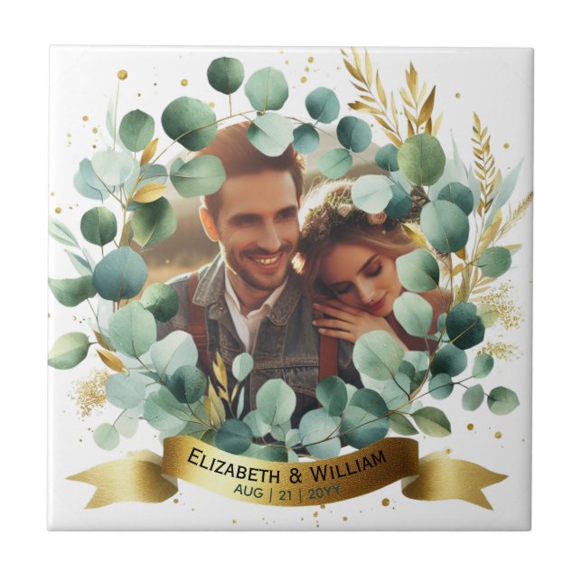 PHOTO Wedding Thank You Eucalyptus Leaves Gift   Tile (Front)