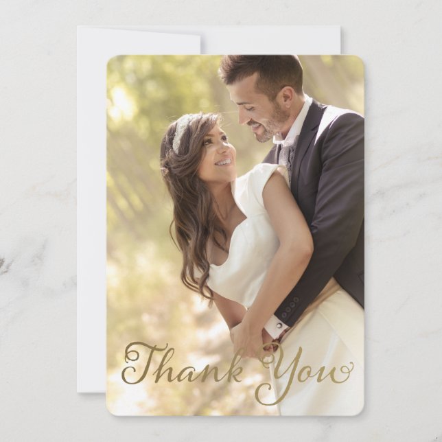 Photo Wedding Thank You, Faux Gold Foil Effect You Card (Front)