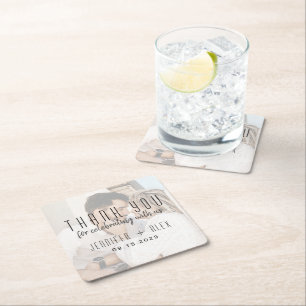 Photo Wedding Thank You Square Paper Coaster