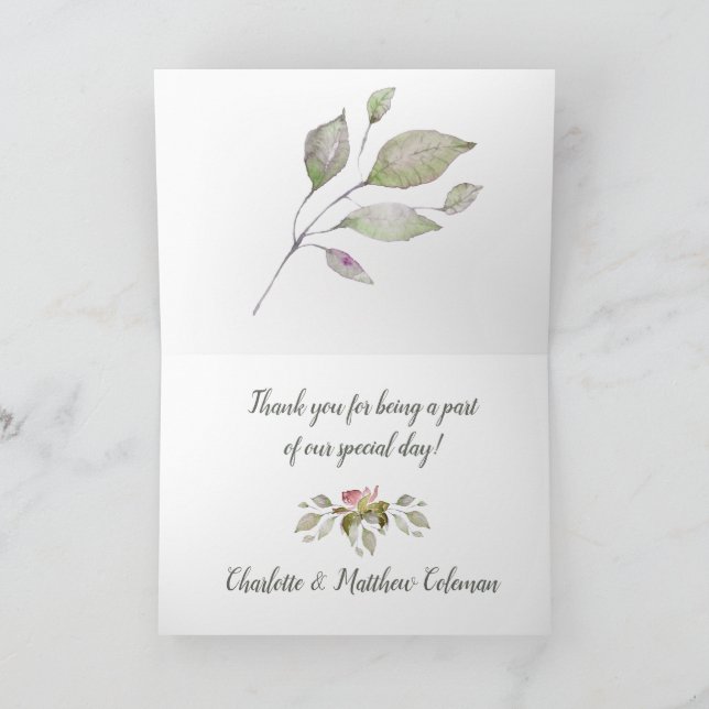 Photo Wedding Thank You Watercolor Roses Soft Pink (Inside)