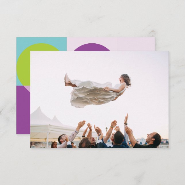 Photo Wedding Turquoise Blue Heart Violet Thank yo Thank You Card (Front/Back)