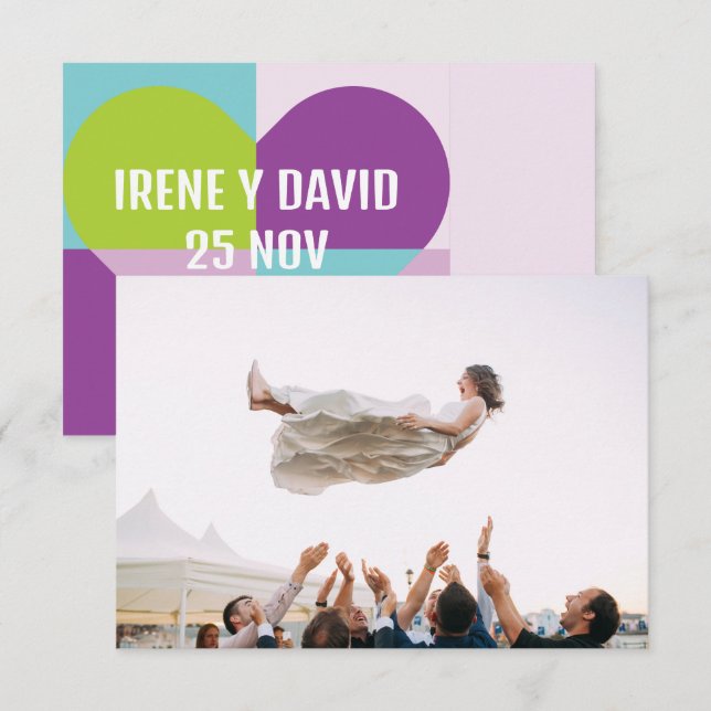 Photo Wedding Turquoise Blue Heart Violet Thank yo You Card (Front/Back)