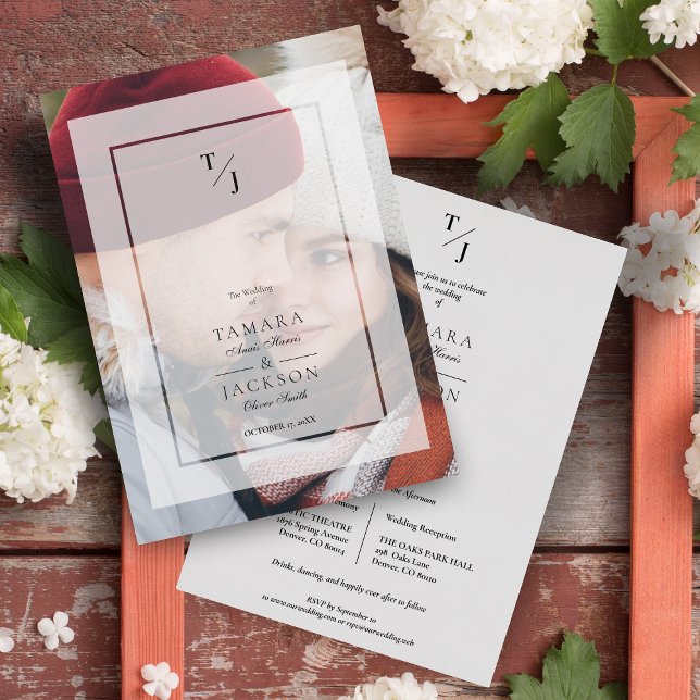 Photo Wedding Vellum Transparency Effect Initials  Invitation (Creator Uploaded)
