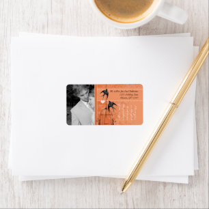 Photo Wedding Vintage Bird Cage Tangerine Damask Label