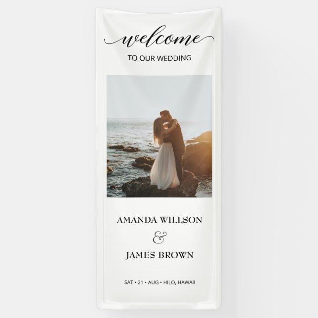 Photo Wedding Welcome Calligraphy Script Banner (Vertical)