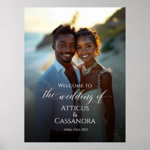 Photo wedding welcome sign, elegant calligraphy poster