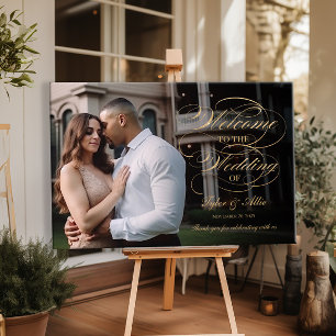 Photo wedding welcome sign elegant gold script