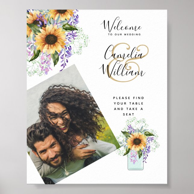PHOTO Wedding Welcome Sign Sunflowers Wisteria (Front)