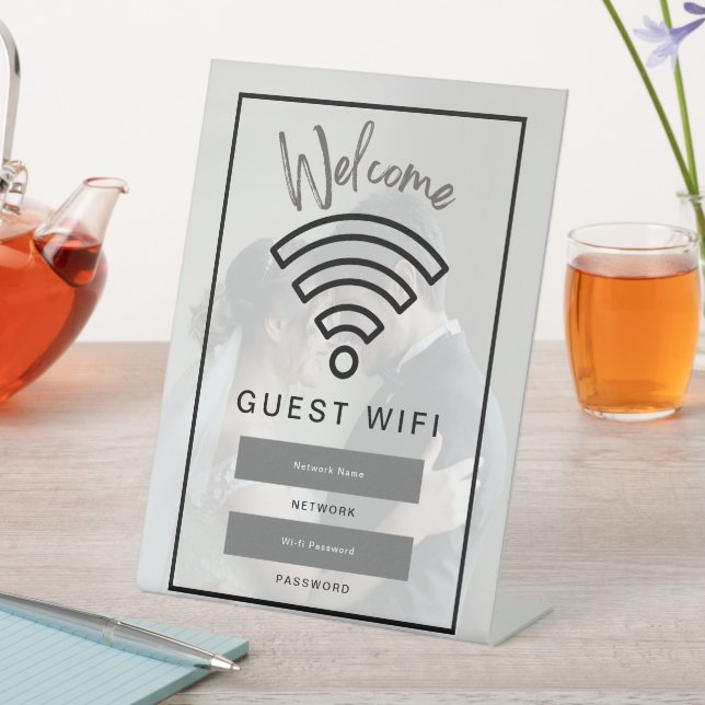 Photo Welcome Guest Wifi Password  Pedestal Sign (In SItu)