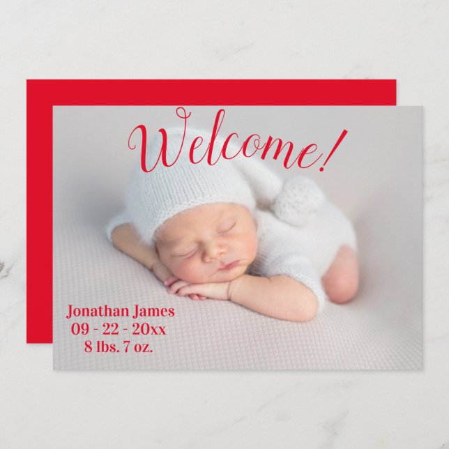 Photo Welcome Newborn Birth Script Simple Stats Announcement (Front/Back)