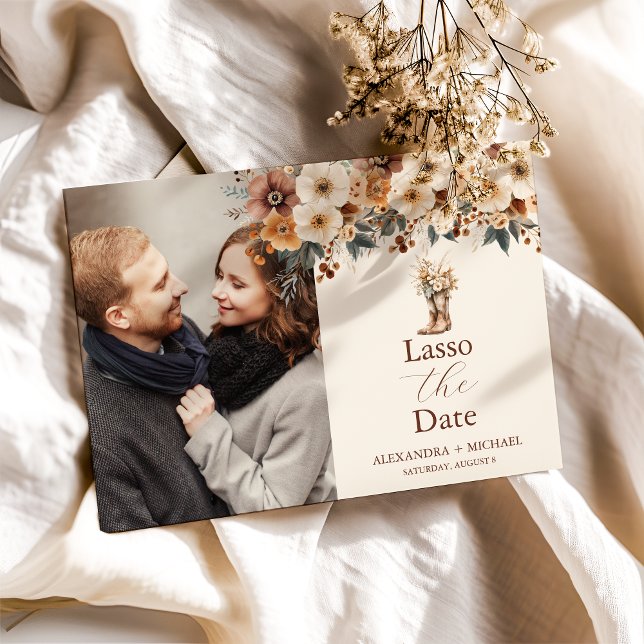 Photo Western Boots Floral Terracotta Wedding Save The Date (Creator Uploaded)