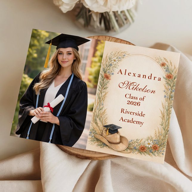 Photo Western Floral Graduation Party Announcement (Creator Uploaded)