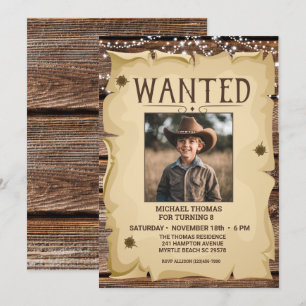 Photo Western Fun Wanted Poster Any Age Birthday  Invitation