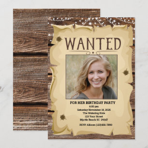 Photo Western Funny Wanted Poster Birthday Party Invitation