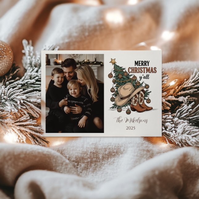 Photo Western Merry Christmas Y’all Holiday Card (Creator Uploaded)