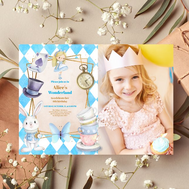 Photo Whimsical Alice in Wonderland Birthday Party Invitation (Creator Uploaded)