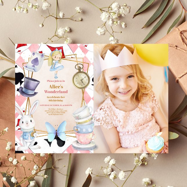 Photo Whimsical Alice in Wonderland Birthday Party Invitation (Creator Uploaded)