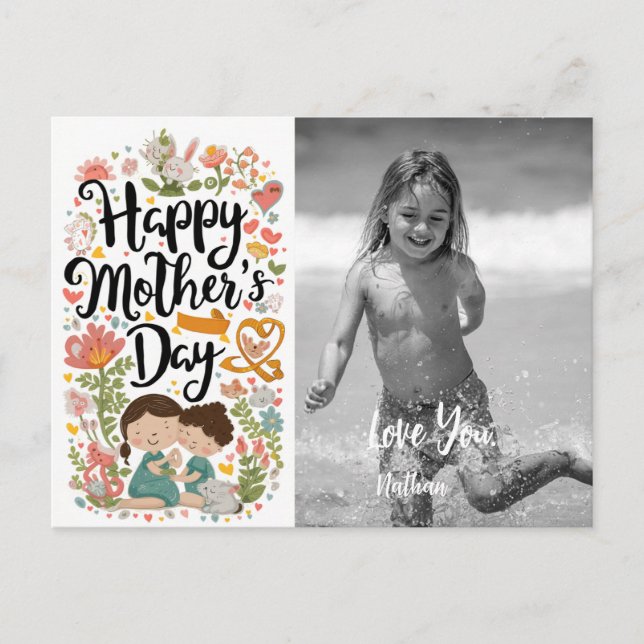 *~* Photo Whimsical Heart Bunny Mother's Day AP72 Holiday Postcard (Front)
