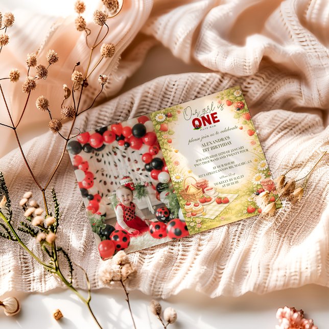 Photo Whimsical Meadow Lady Bug 1st Birthday Invitation (Creator Uploaded)