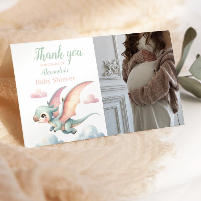 Photo Whimsical Pastel  Dino Baby Shower Thank You Card (Creator Uploaded)