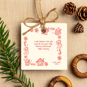 Photo Whimsical Red Doodle Christmas message Ceram Ceramic Ornament