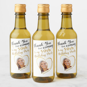 Photo White Black Gold Thank You 50th Birthday Wine Label