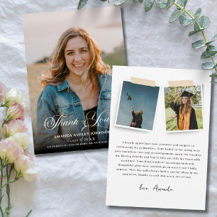Photo White Black Graduation  Thank You Card