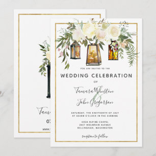 Photo White Floral Rustic Lanterns Wedding Invitation