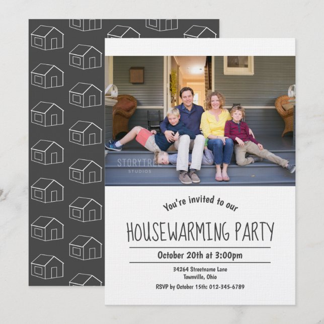 Photo White Grey Housewarming Invitation (Front/Back)