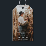 Photo, White Modern Script Wedding Save the Date Gift Tags<br><div class="desc">Delight your guests announcing your wedding date with a gift; they will love hearing the news and enjoy the nice detail! Photo gift tag with attractive modern hand written calligraphy details. Template easy to add your names, date and photograph. Photograph on the back with area for message or website address....</div>