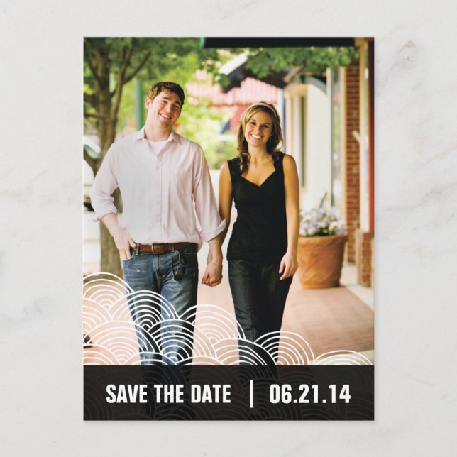 Photo White Pattern/Black Box Save the Date 01 Announcement Postcard (Front)